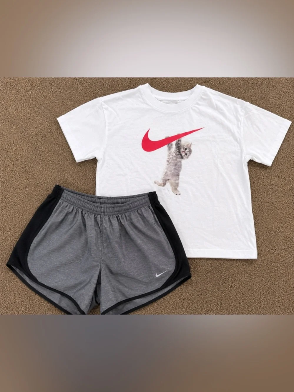Nike Youth Large T-Shirt with Kitten & Red Swoosh & Athletic Logo Shorts